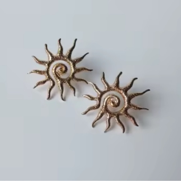 Abstract Sunburst 18K Gold Stainless Steel Earrings - Picture 9 of 14
